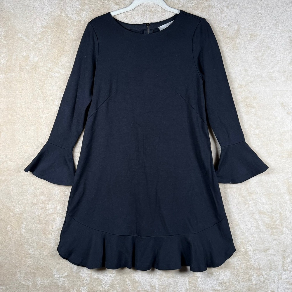 LOFT Black Long Sleeve‎ Bell Sleeve Ruffle Hem A-Line Dress XS LBD Flattering